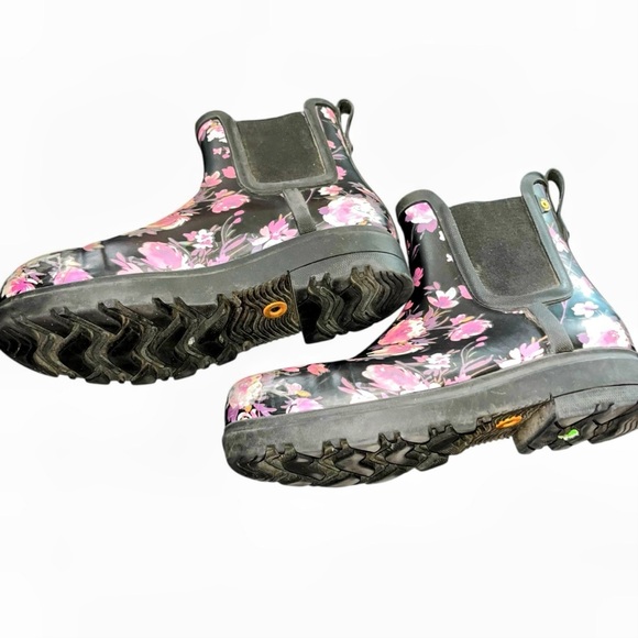 Bogs Laurel Chelsea Safety Toe Work Waterproof Boots Rain black purple flowers 6 - Picture 4 of 7